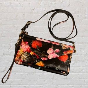 LODIS RFID Leather Convertible Crossbody Envelope Floral Leather Wallet/Wristlet